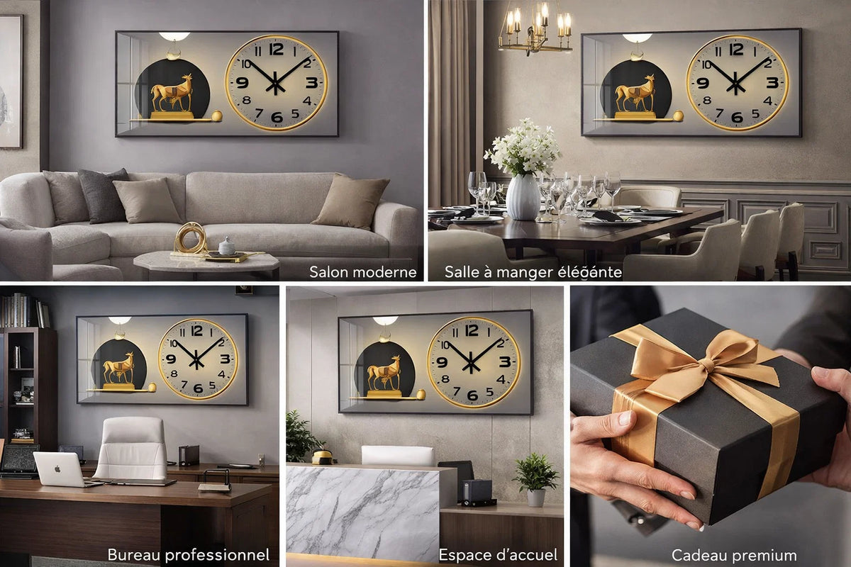 L'horloge murale élégance royale led avec cerfs dorés