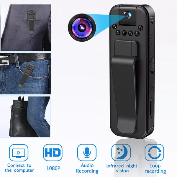 Caméra corporelle mini rechargeable 1080P avec vision nocturne & objectif rotatif 📷️