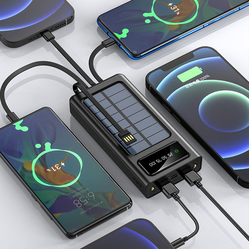 Batterie solaire avec affichage LED - Power Bank avec 4 câbles intégrés