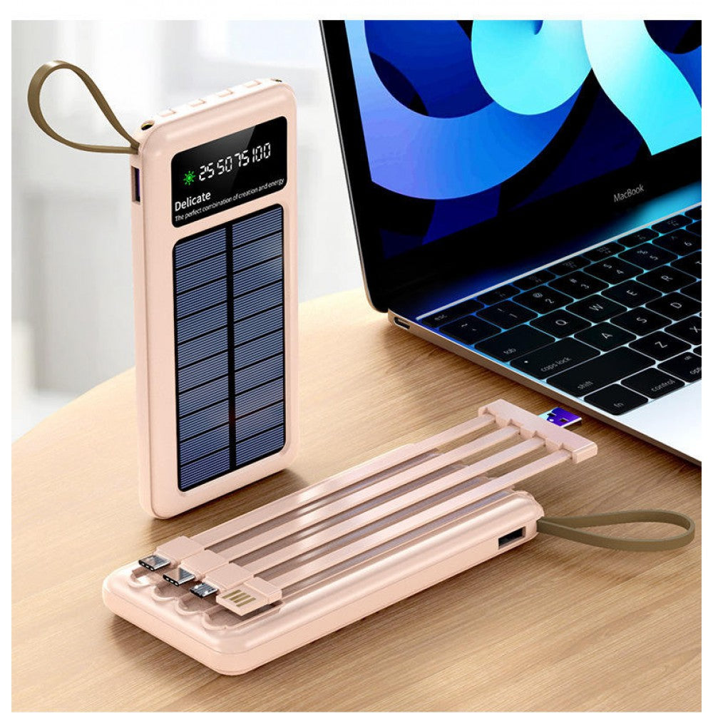Batterie solaire avec affichage LED - Power Bank avec 4 câbles intégrés