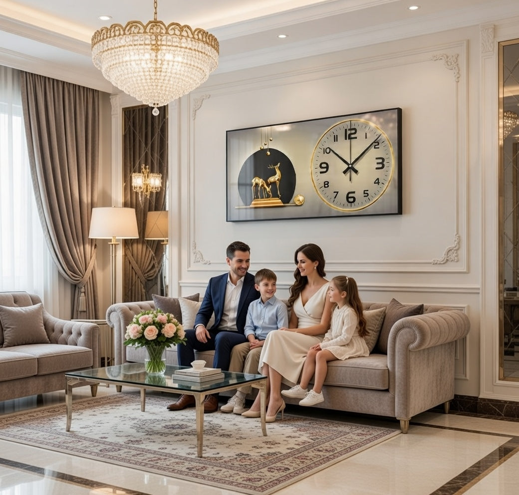 L'horloge murale élégance royale led  avec cerfs dorés