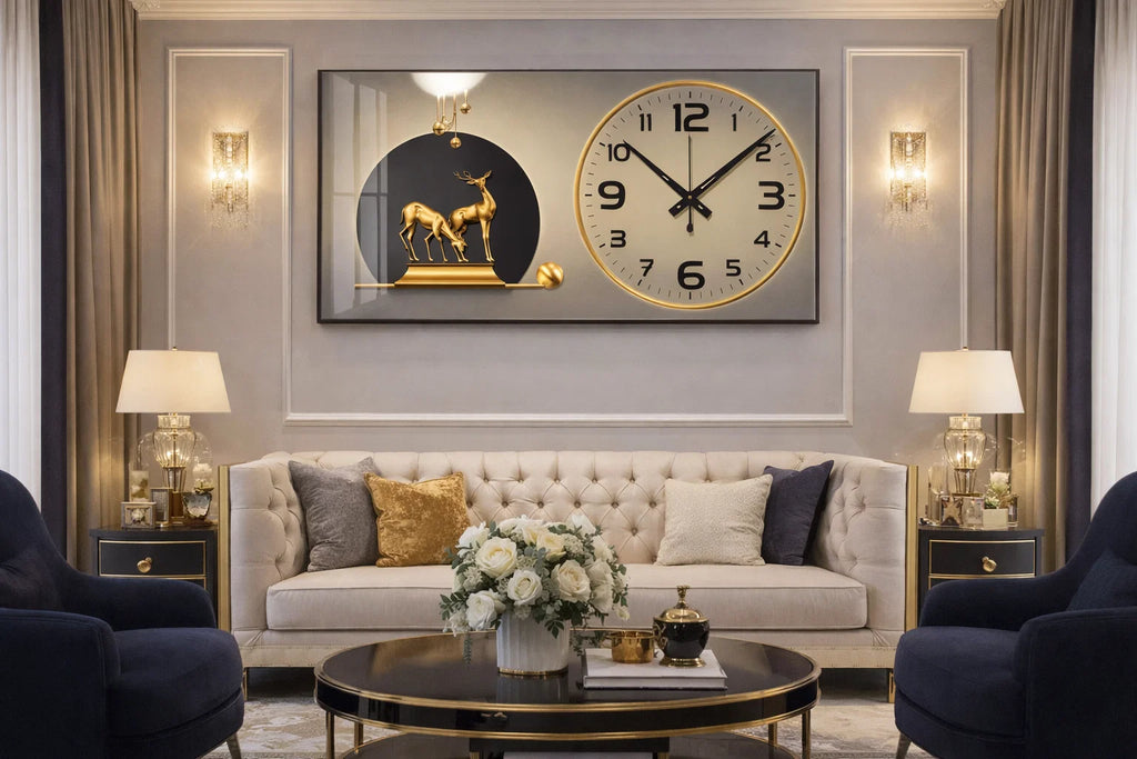 L'horloge murale élégance royale led  avec cerfs dorés