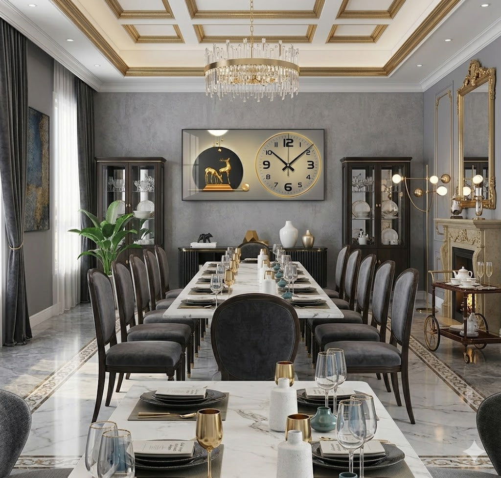 L'horloge murale élégance royale led  avec cerfs dorés