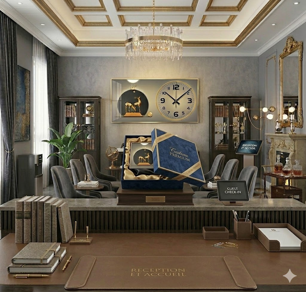 L'horloge murale élégance royale led  avec cerfs dorés
